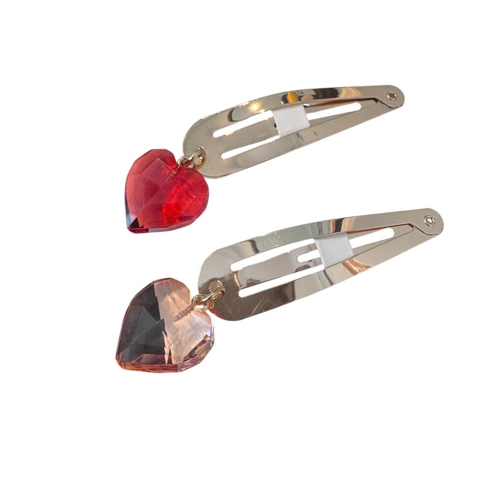 J. Crew Girls' Heart Hair Clips Set-Of-Two Acrylic Steel Gold One Size NWT